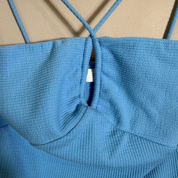 Mango Crisscross Strap Bodycon Mini Dress Women's 2 Blue Going Out Ribbed NWOT - Picture 8 of 14